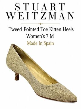 Stuart Weitzman Tweed Pointed Toe Kitten Heels Women’s 7 M Made In Spain